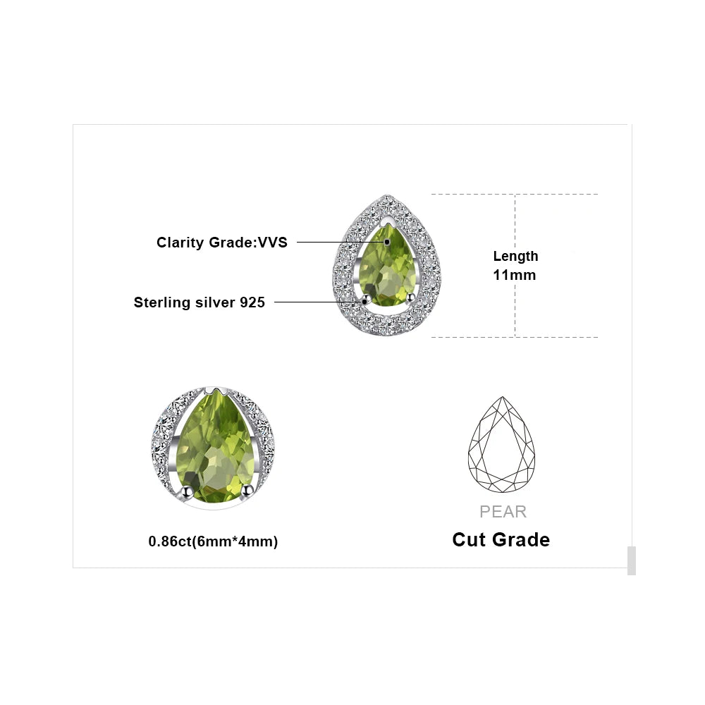 Elegant Pear-Shaped Natural Green Peridot Stud Earrings in 925 Sterling Silver for Women – Perfect Fashion Jewelry for Any Occasion