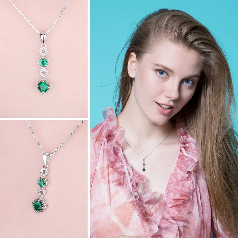 Exquisite Created Nano Emerald Pendant Necklace in 925 Sterling Silver - A Timeless Gift for Women