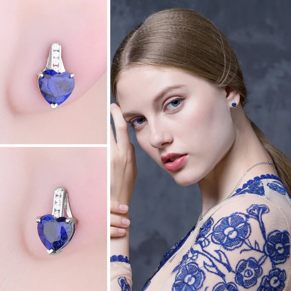 Exquisite 2.1Ct Created Blue Sapphire Love Heart Stud Earrings in 925 Sterling Silver - A Timeless Gift for Women