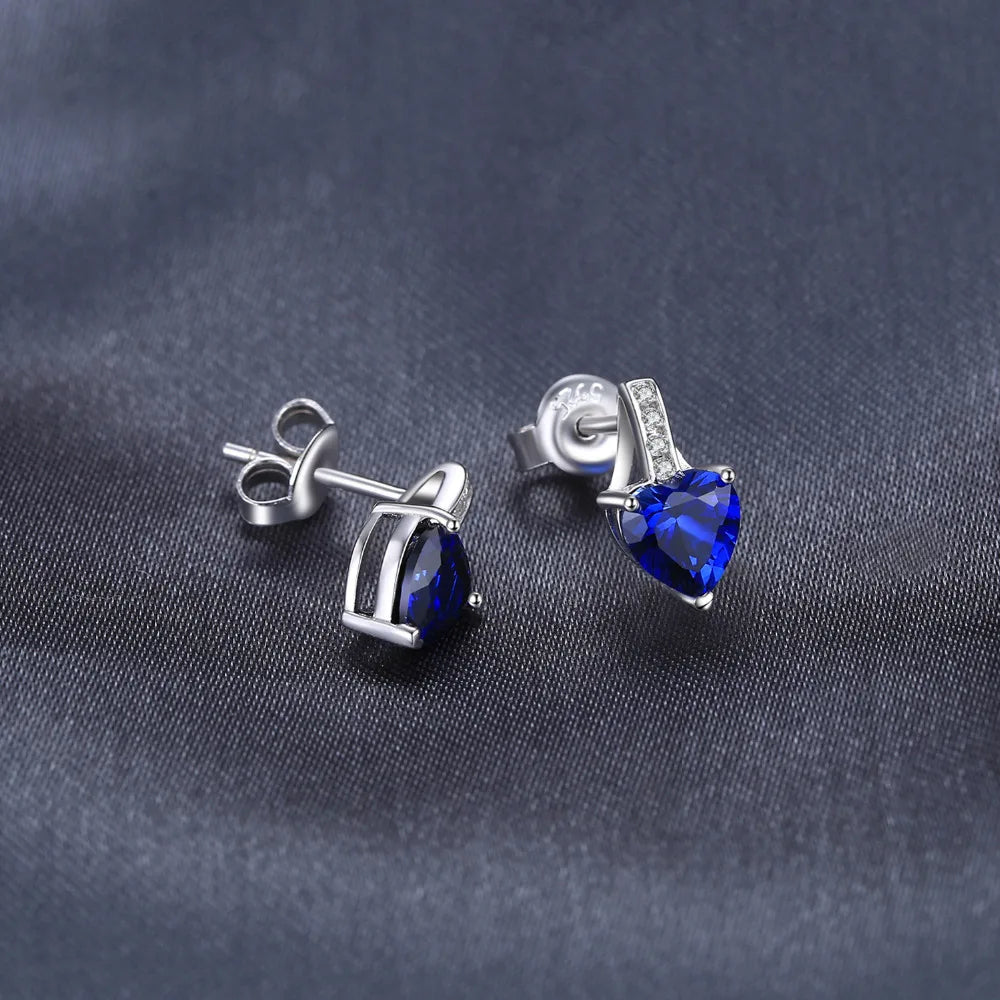 Exquisite 2.1Ct Created Blue Sapphire Love Heart Stud Earrings in 925 Sterling Silver - A Timeless Gift for Women