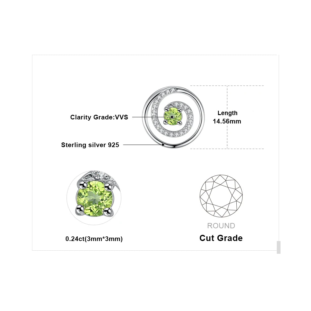 Exquisite Natural Peridot & Solid 925 Sterling Silver Round Stud Earrings for Women - Elegant Green Gemstone Jewelry Gift for Any Occasion