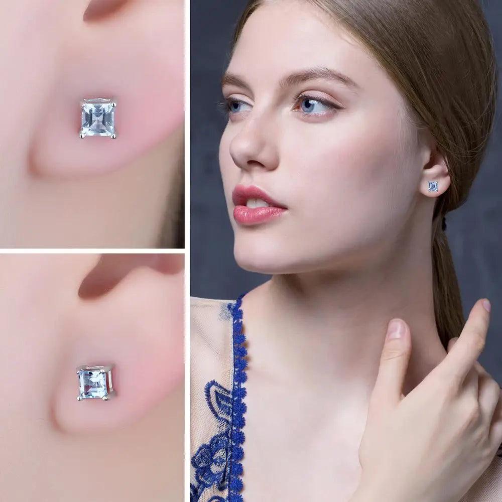 Exquisite Square Blue Topaz Stud Earrings in 925 Sterling Silver - A Touch of Elegance for Every Occasion