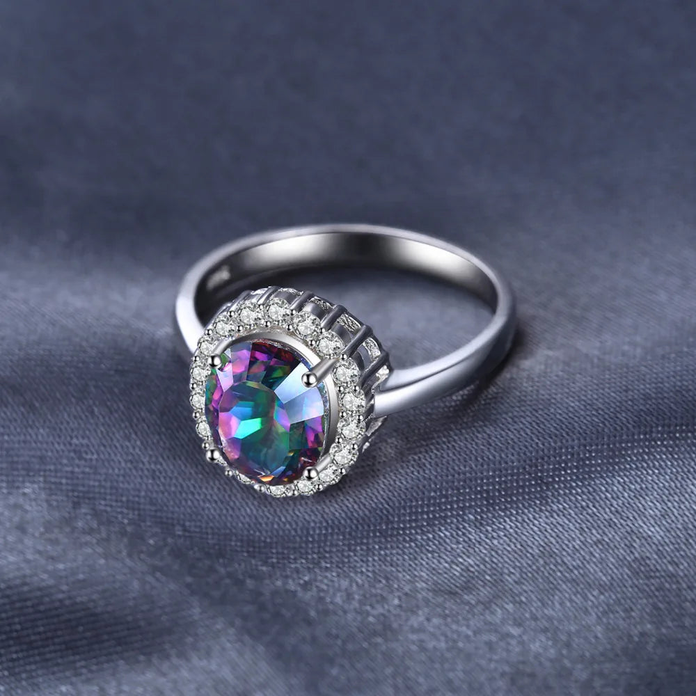 Exquisite 3.4Ct Natural Mystic Rainbow Quartz Halo Engagement Ring in 925 Sterling Silver - Perfect Gift for Women