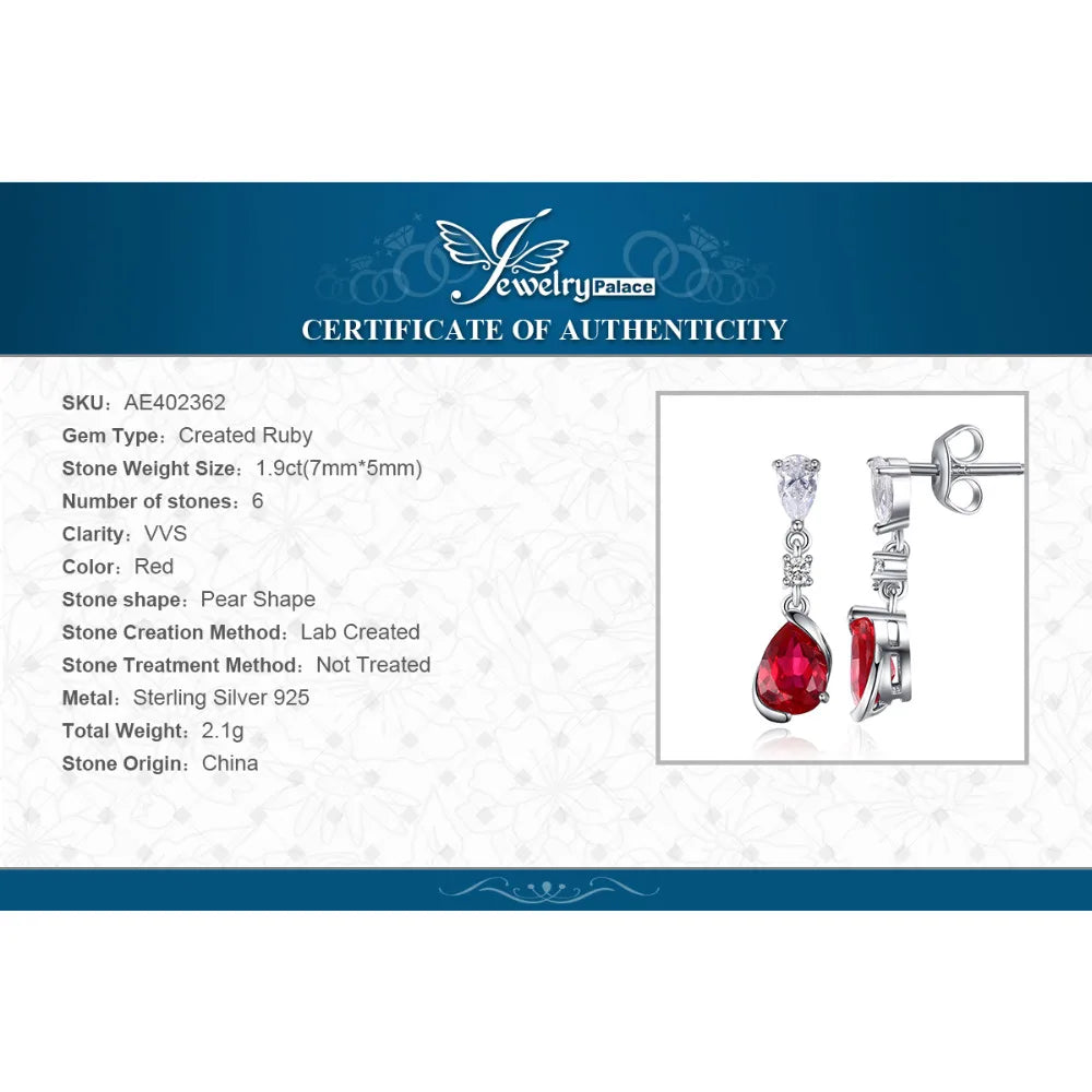Exquisite 1.9Ct Pear-Shaped Created Red Ruby Drop Earrings in 925 Sterling Silver – A Timeless Gift for Women