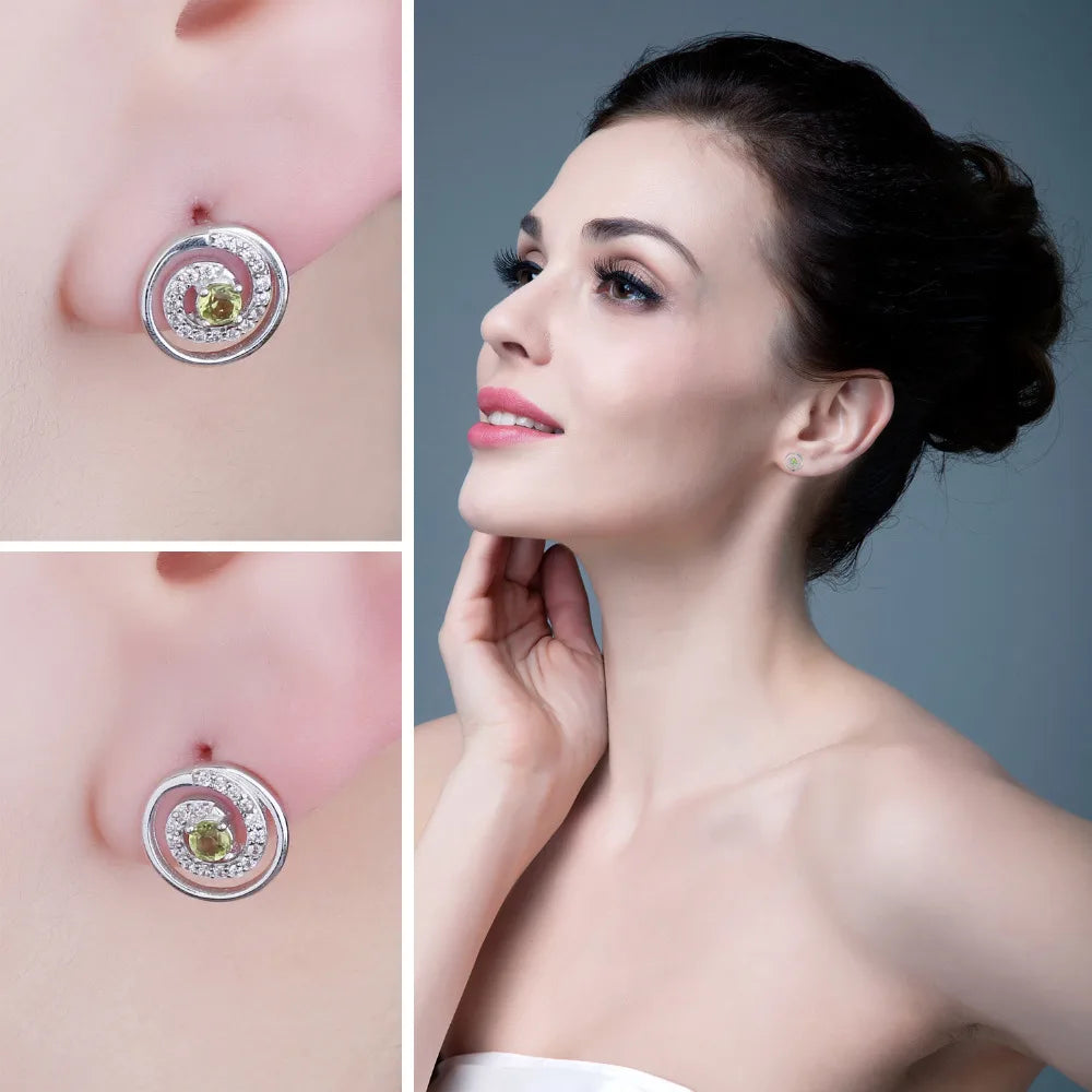 Exquisite Natural Peridot & Solid 925 Sterling Silver Round Stud Earrings for Women - Elegant Green Gemstone Jewelry Gift for Any Occasion