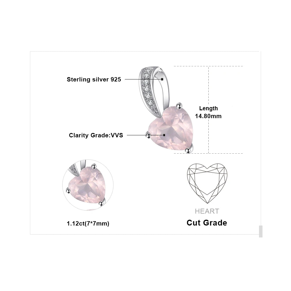 Captivating Heart-Shaped Natural Pink Quartz Pendant Necklace in 925 Sterling Silver for Women - Chain Not Included