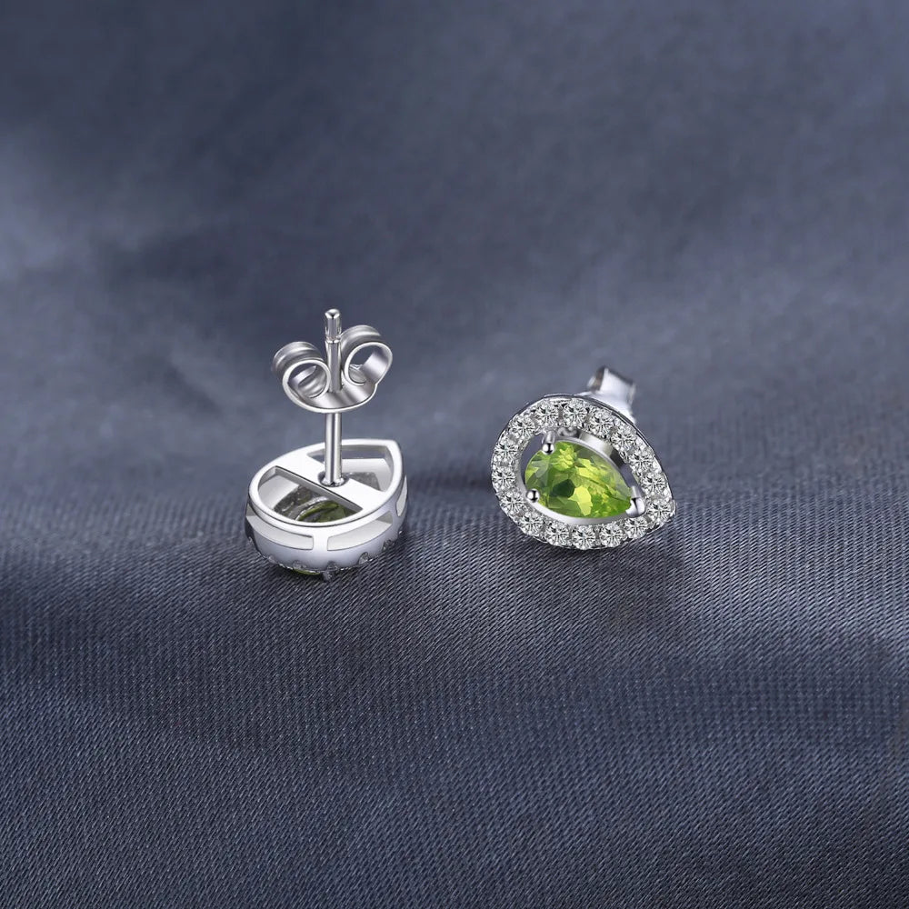Elegant Pear-Shaped Natural Green Peridot Stud Earrings in 925 Sterling Silver for Women – Perfect Fashion Jewelry for Any Occasion