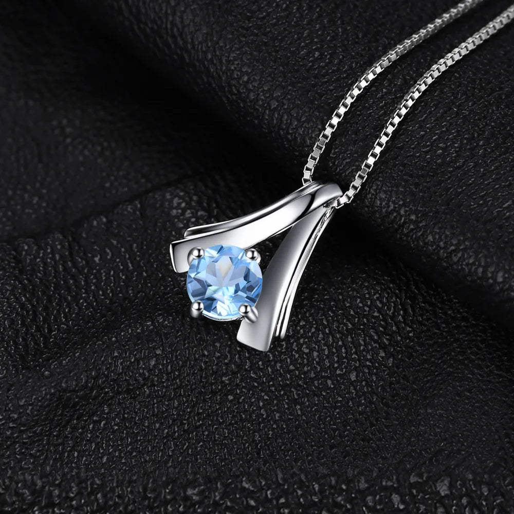 Elegant 1Ct Round Natural Blue Topaz Pendant Necklace in 925 Sterling Silver - Chain Not Included