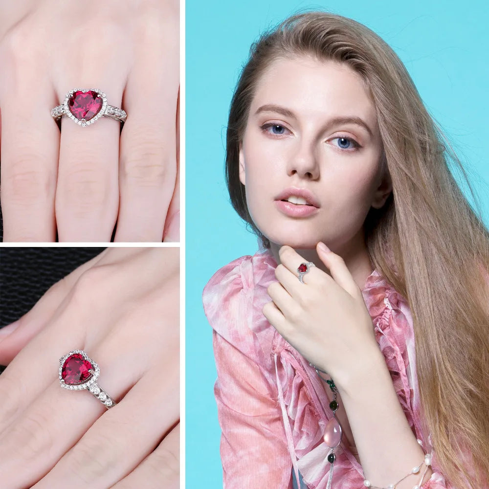 Exquisite Heart Love 2.5Ct Created Red Ruby Ring in 925 Sterling Silver for Women - A Timeless Gemstone Treasure