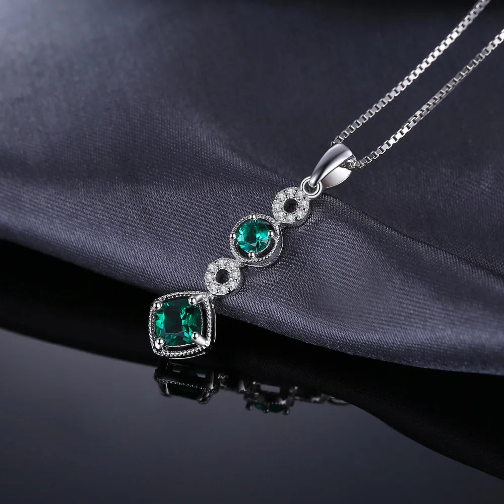 Exquisite Created Nano Emerald Pendant Necklace in 925 Sterling Silver - A Timeless Gift for Women