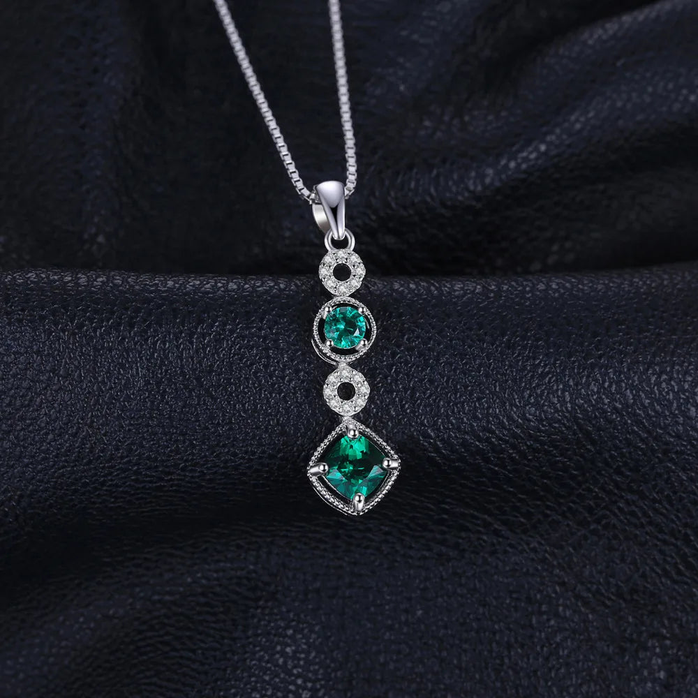 Exquisite Created Nano Emerald Pendant Necklace in 925 Sterling Silver - A Timeless Gift for Women