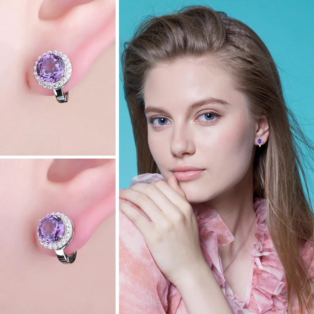 Elegant 5.6Ct Round Created Alexandrite Sapphire Hoop Earrings in Solid 925 Sterling Silver for Women - Exquisite Fine Jewelry
