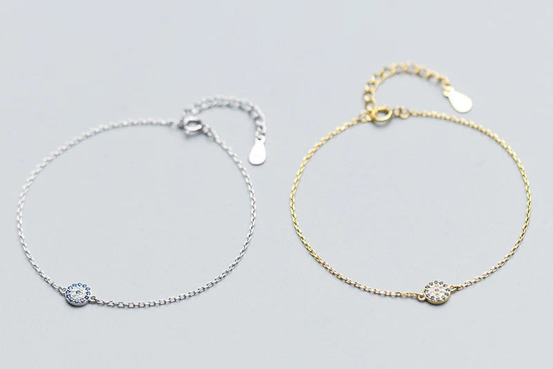 Exquisite Round Eyes Chain Bracelet in 100% Authentic 925 Sterling Silver Featuring Blue Crystal Accents - A Stunning Fashion Accessory for Women and Girls