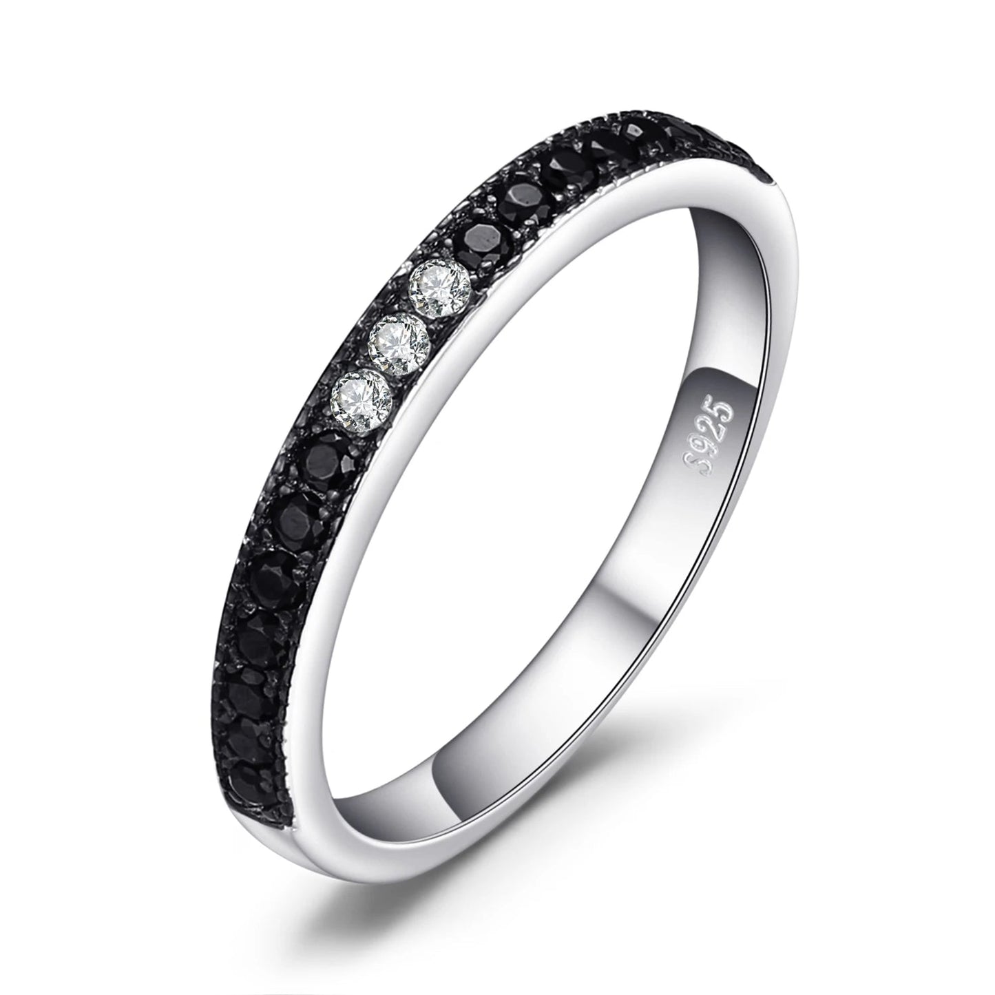 Elegant Natural Black Spinel and 925 Sterling Silver Wedding Band Ring for Women - Trendy Stackable Fine Jewelry Gift