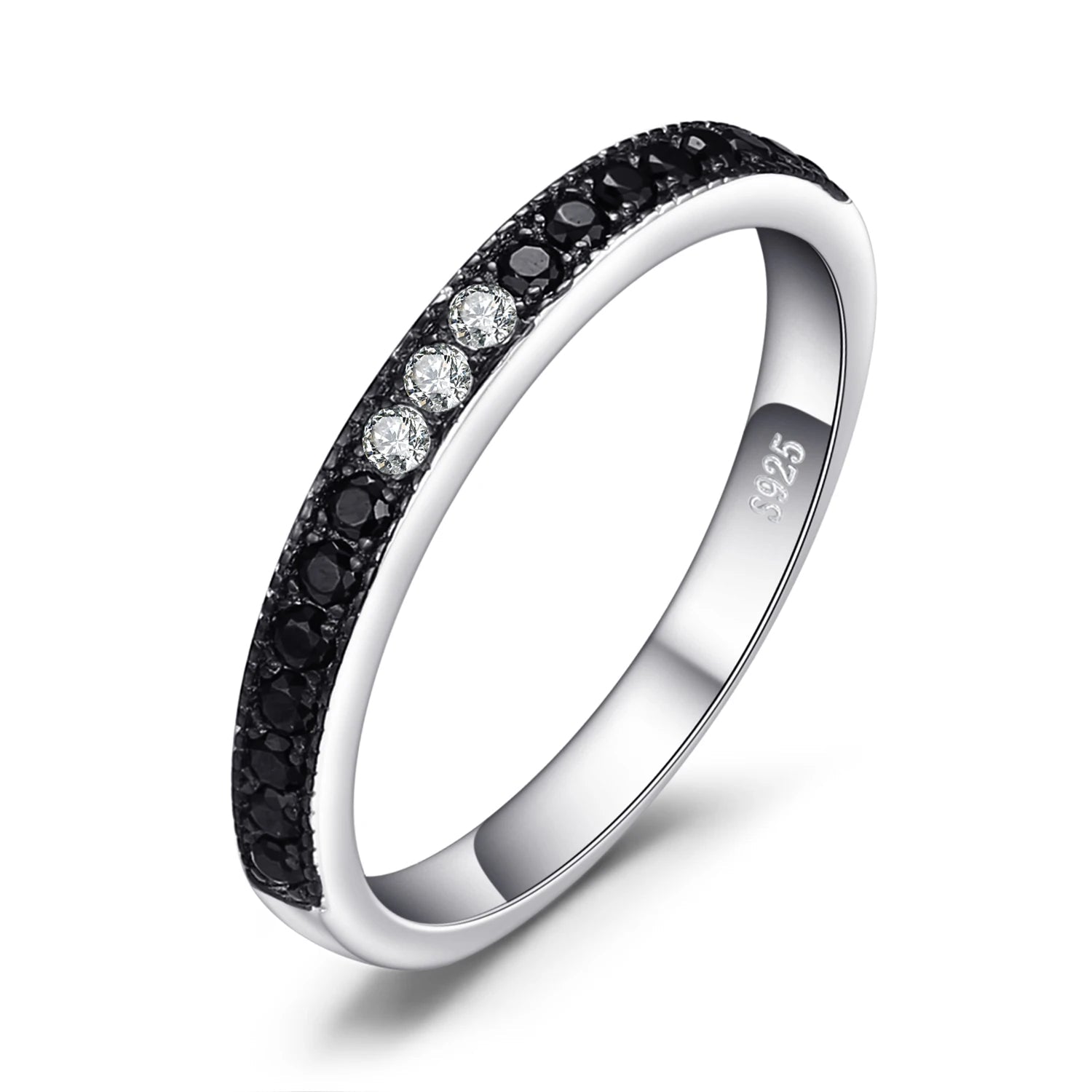 Elegant Natural Black Spinel and 925 Sterling Silver Wedding Band Ring for Women - Trendy Stackable Fine Jewelry Gift