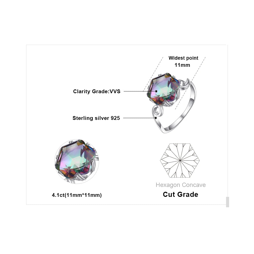 Stunning Flower-Inspired Rainbow Mystic Quartz Cocktail Ring in 925 Sterling Silver for Women - A Statement of Elegance in Fine Jewelry