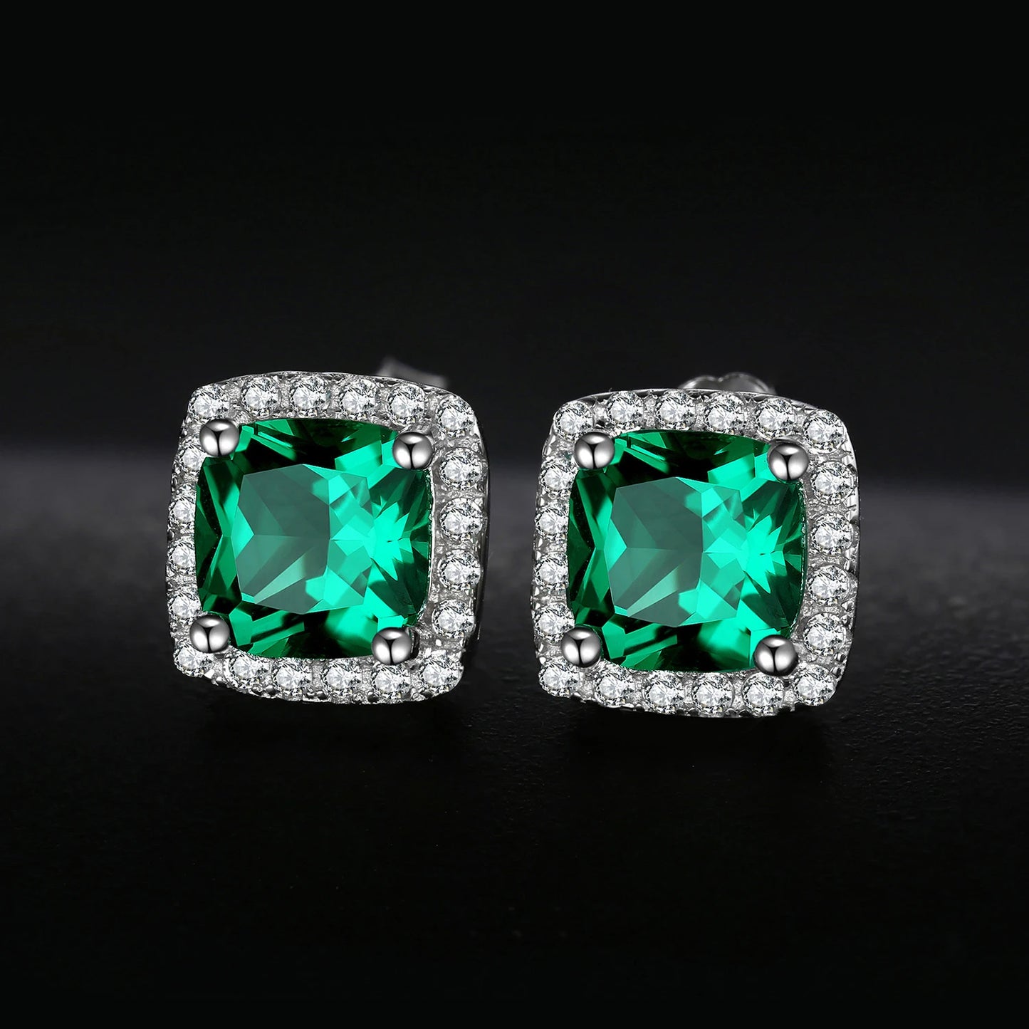 Radiant Created Nano Emerald Stud Earrings in 925 Sterling Silver - Elegant Fashion Jewelry for Women