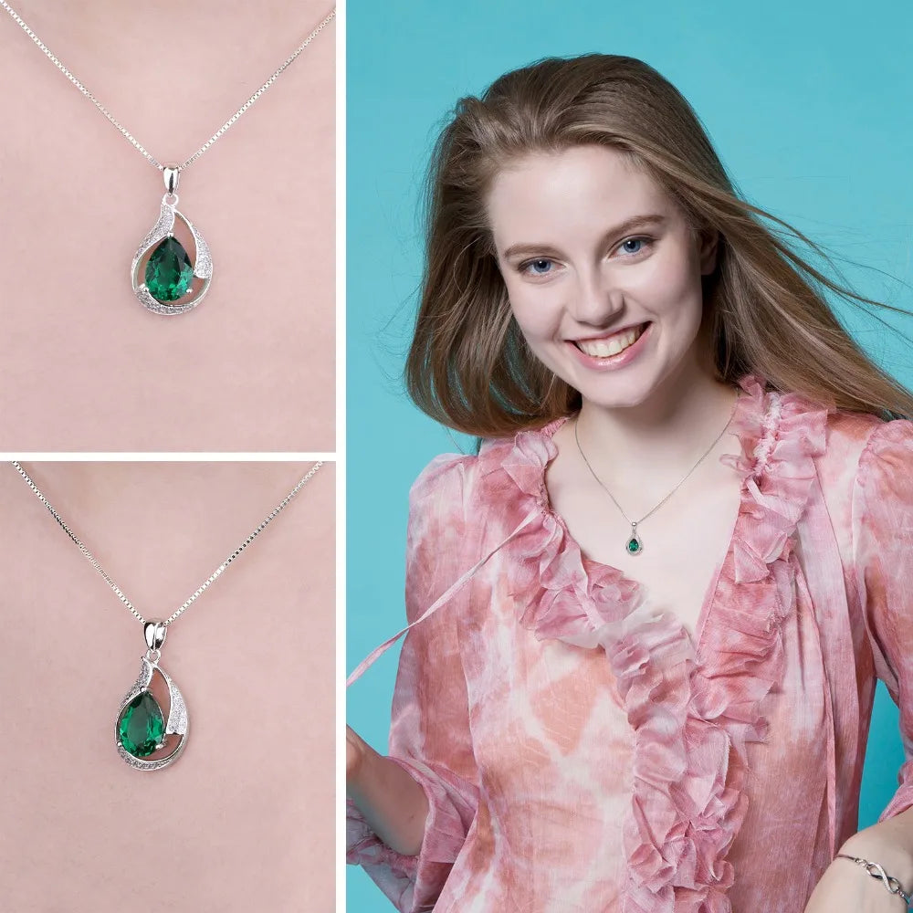 Elegant 3Ct Green Simulated Nano Emerald Pendant Necklace in 925 Sterling Silver for Women - Chic Pear Shaped Gemstone Design (Chain Not Included)