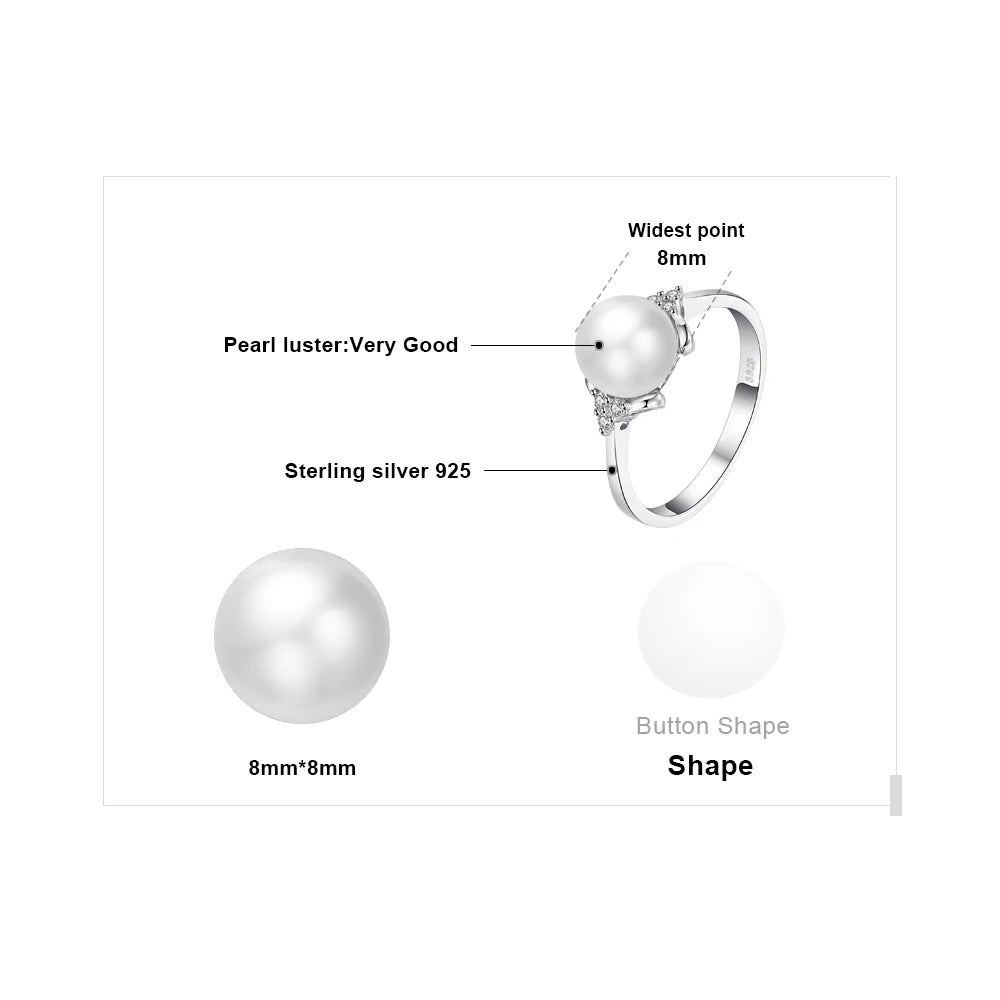 Elegant 8mm White Freshwater Pearl Cocktail Ring in 925 Sterling Silver - A Timeless Gift for Women