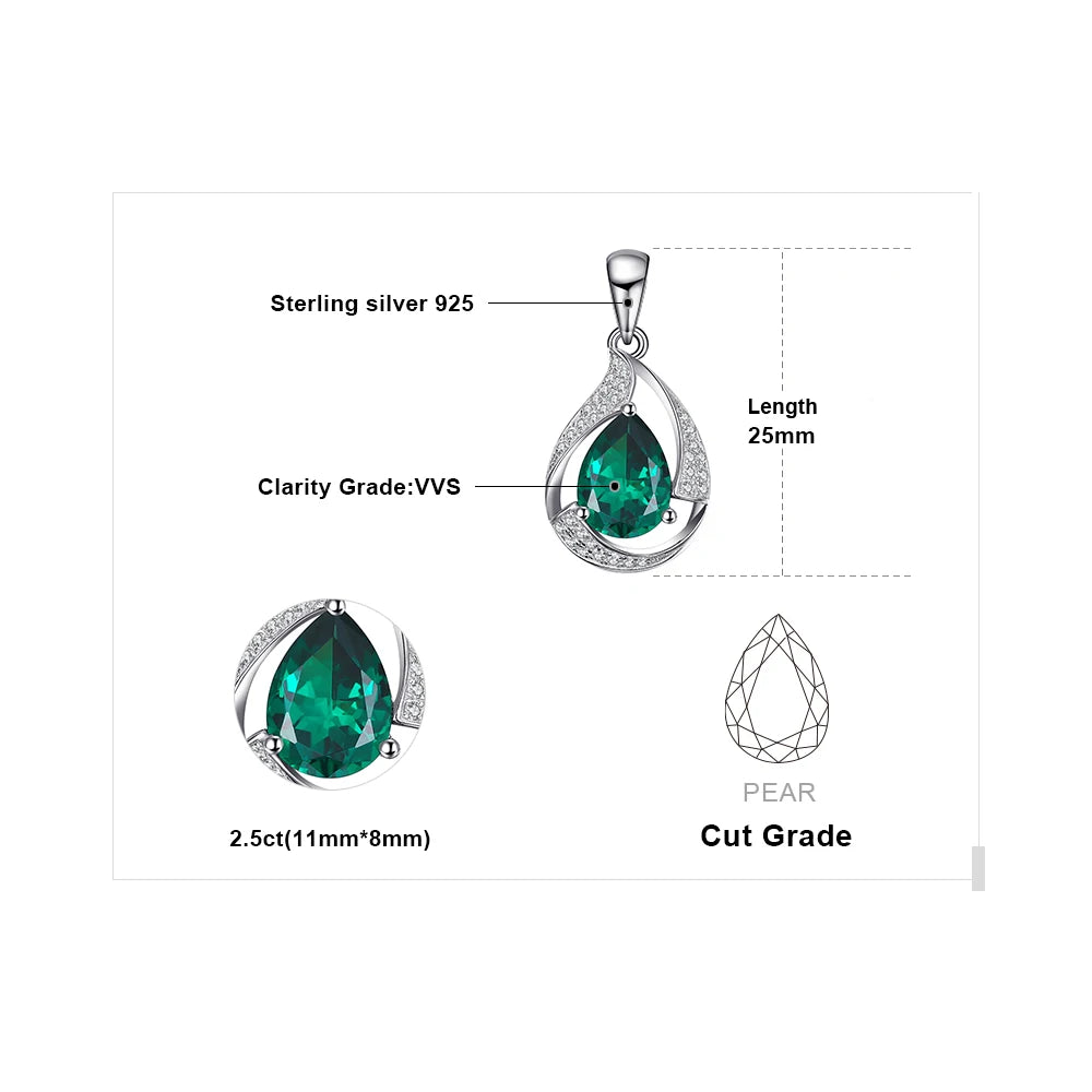 Elegant 3Ct Green Simulated Nano Emerald Pendant Necklace in 925 Sterling Silver for Women - Chic Pear Shaped Gemstone Design (Chain Not Included)