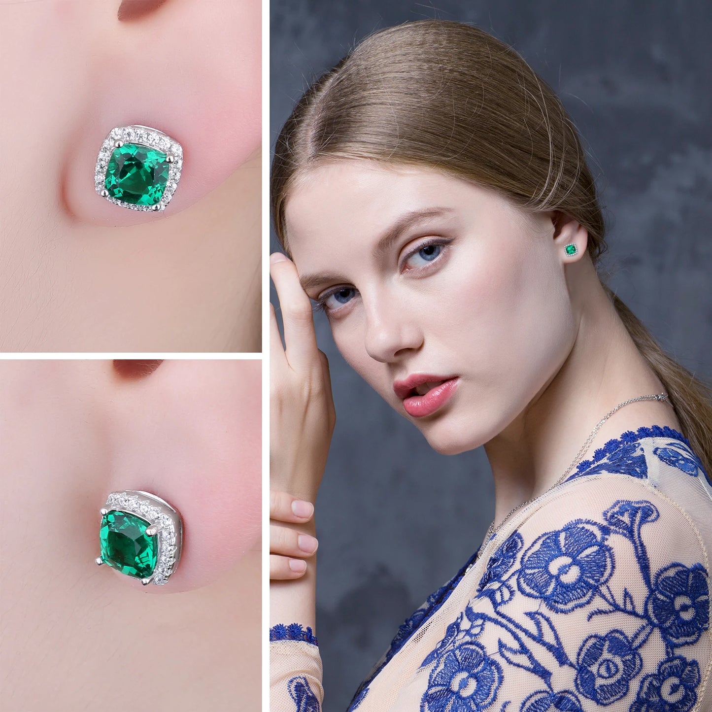 Radiant Created Nano Emerald Stud Earrings in 925 Sterling Silver - Elegant Fashion Jewelry for Women
