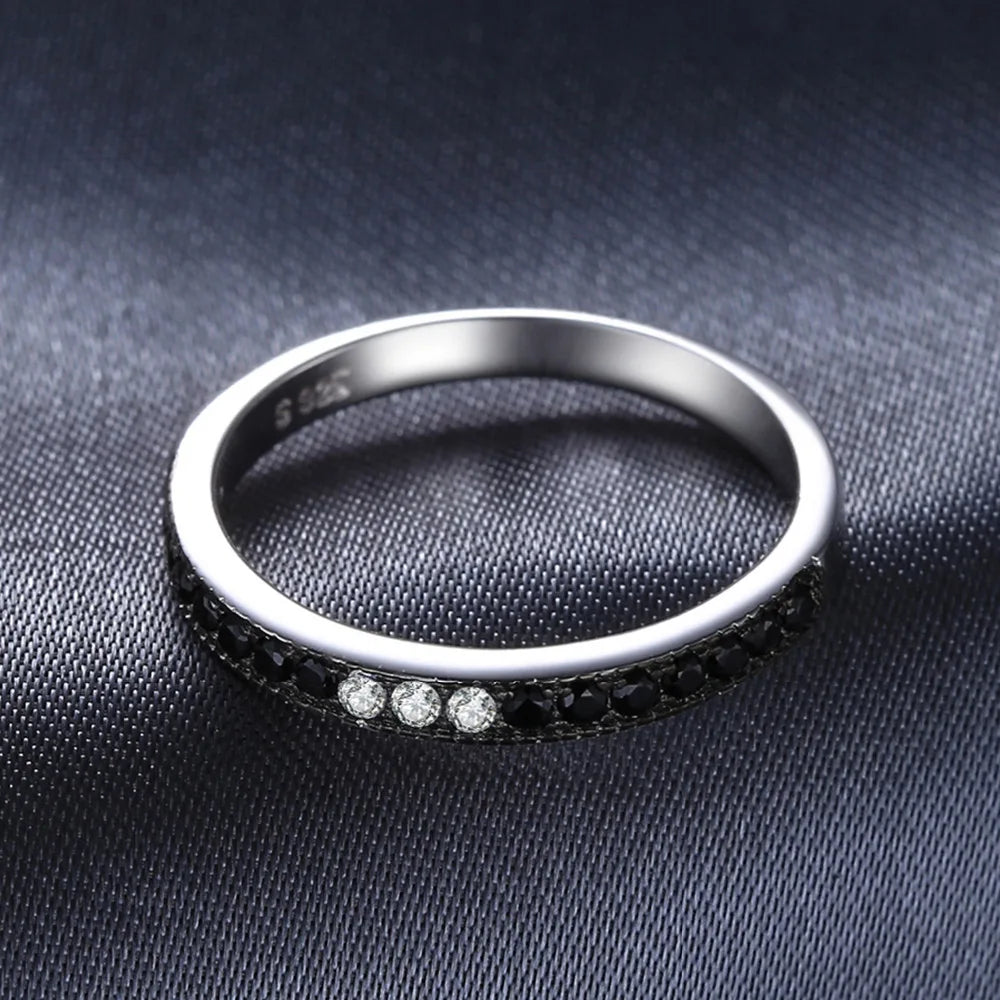 Elegant Natural Black Spinel and 925 Sterling Silver Wedding Band Ring for Women - Trendy Stackable Fine Jewelry Gift