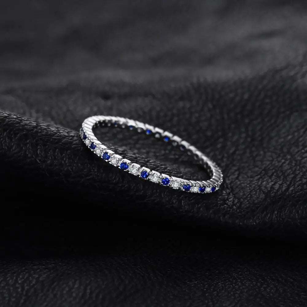 Elegant Created Blue Spinel 925 Sterling Silver Wedding Band Ring for Women - Perfect Engagement, Party, and Gift Jewelry