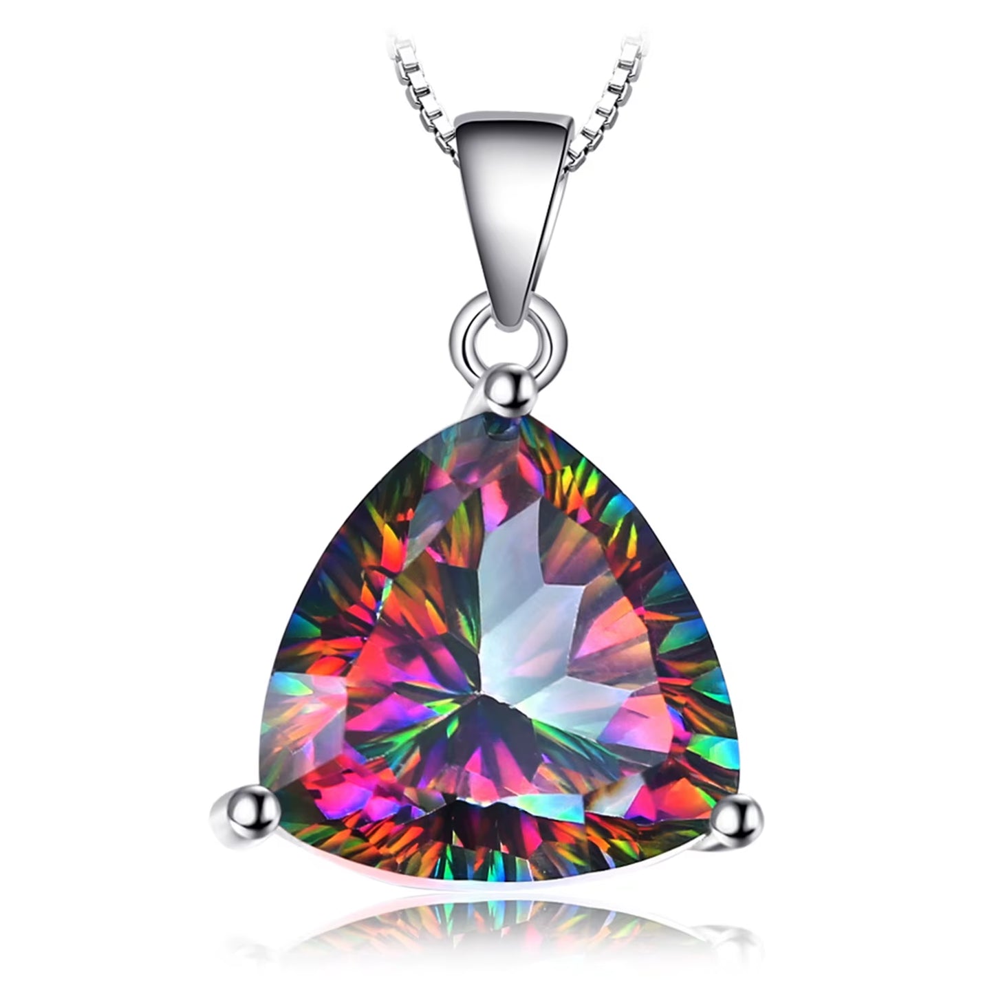 Natual Multiple Cut Rainbow Fire Mystic Quartz Solid 925 Sterling Silver Pendant Necklace for Women No Chain