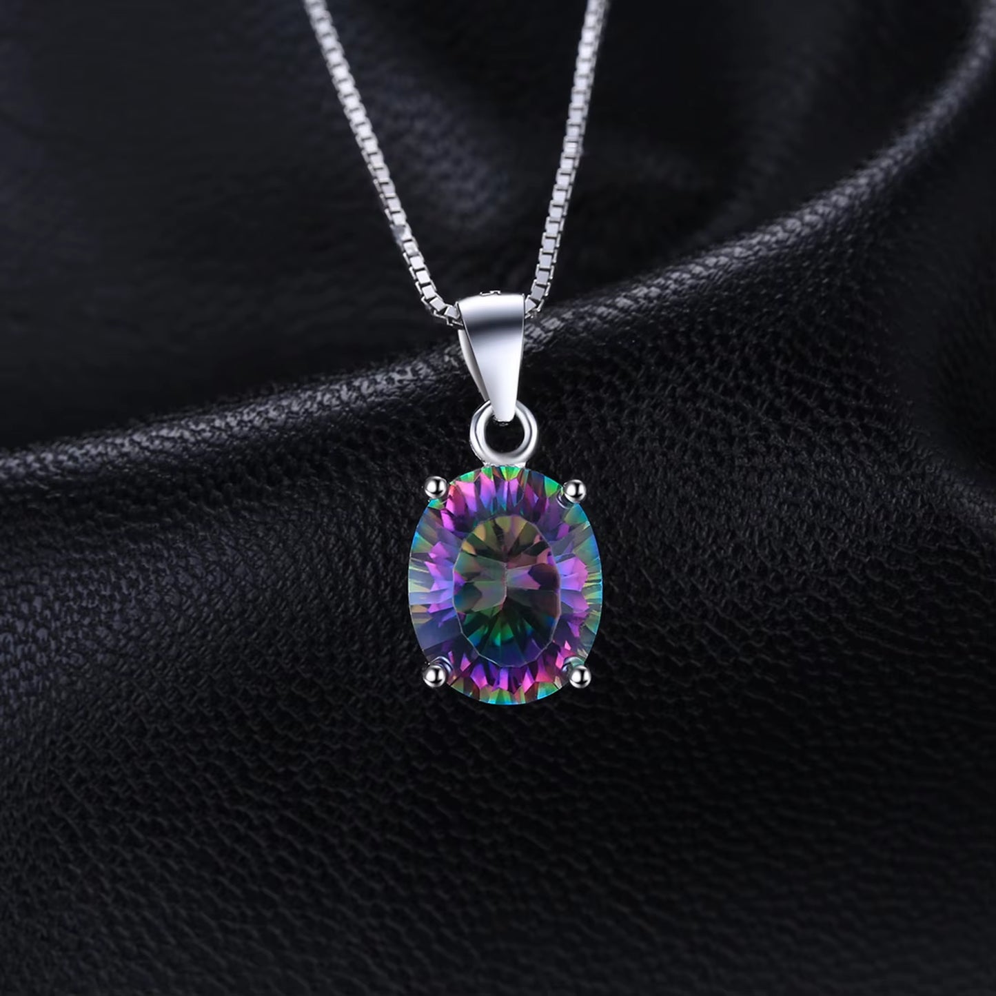 Natual Multiple Cut Rainbow Fire Mystic Quartz Solid 925 Sterling Silver Pendant Necklace for Women No Chain5