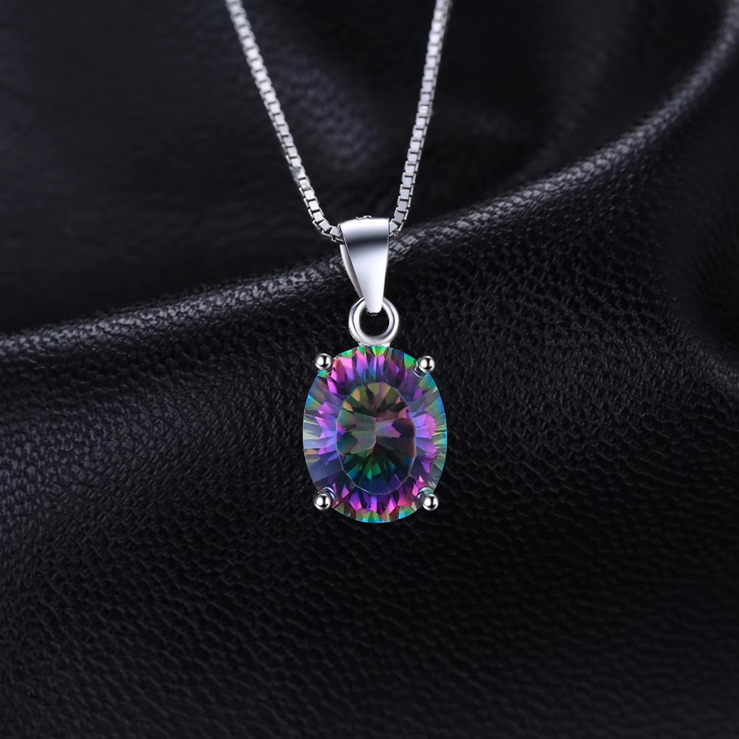 Natual Multiple Cut Rainbow Fire Mystic Quartz Solid 925 Sterling Silver Pendant Necklace for Women No Chain5