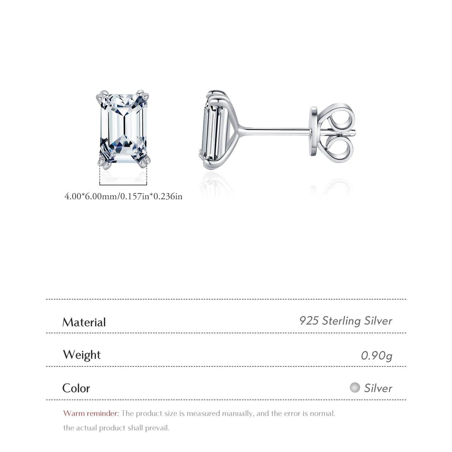 Exquisite 925 Sterling Silver Emerald Cut CZ Stud Earrings - Hypoallergenic Elegance for Women, Perfect for Weddings and Engagements