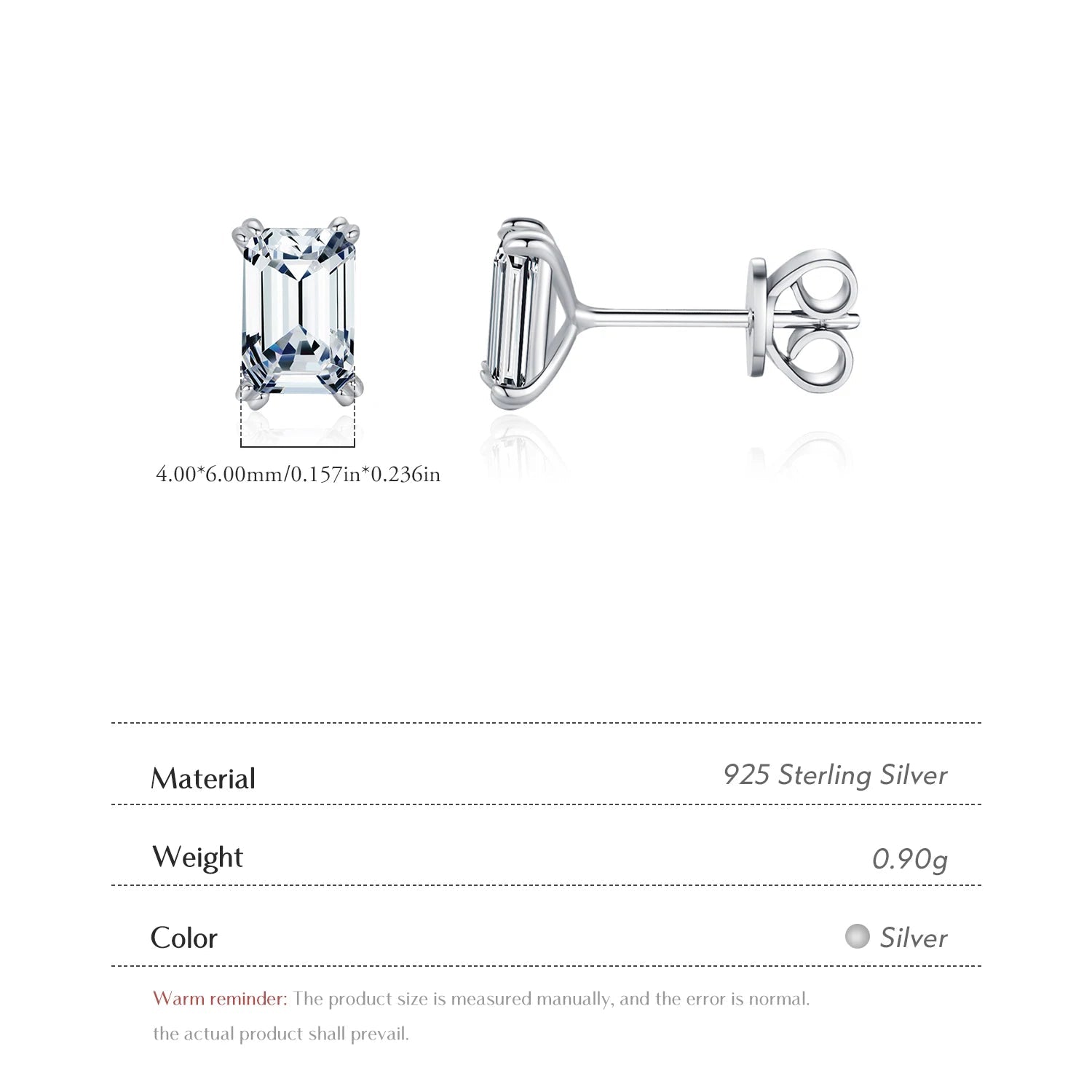 Exquisite 925 Sterling Silver Emerald Cut CZ Stud Earrings - Hypoallergenic Elegance for Women, Perfect for Weddings and Engagements