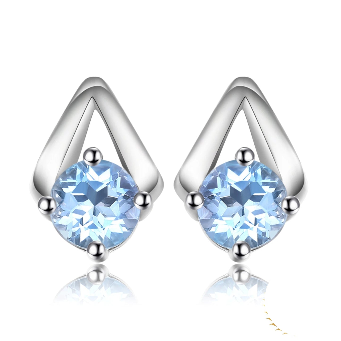 Elegantly Crafted 1.2Ct Round Natural Sky Blue Topaz Stud Earrings in 925 Sterling Silver - A Timeless Gift for Women