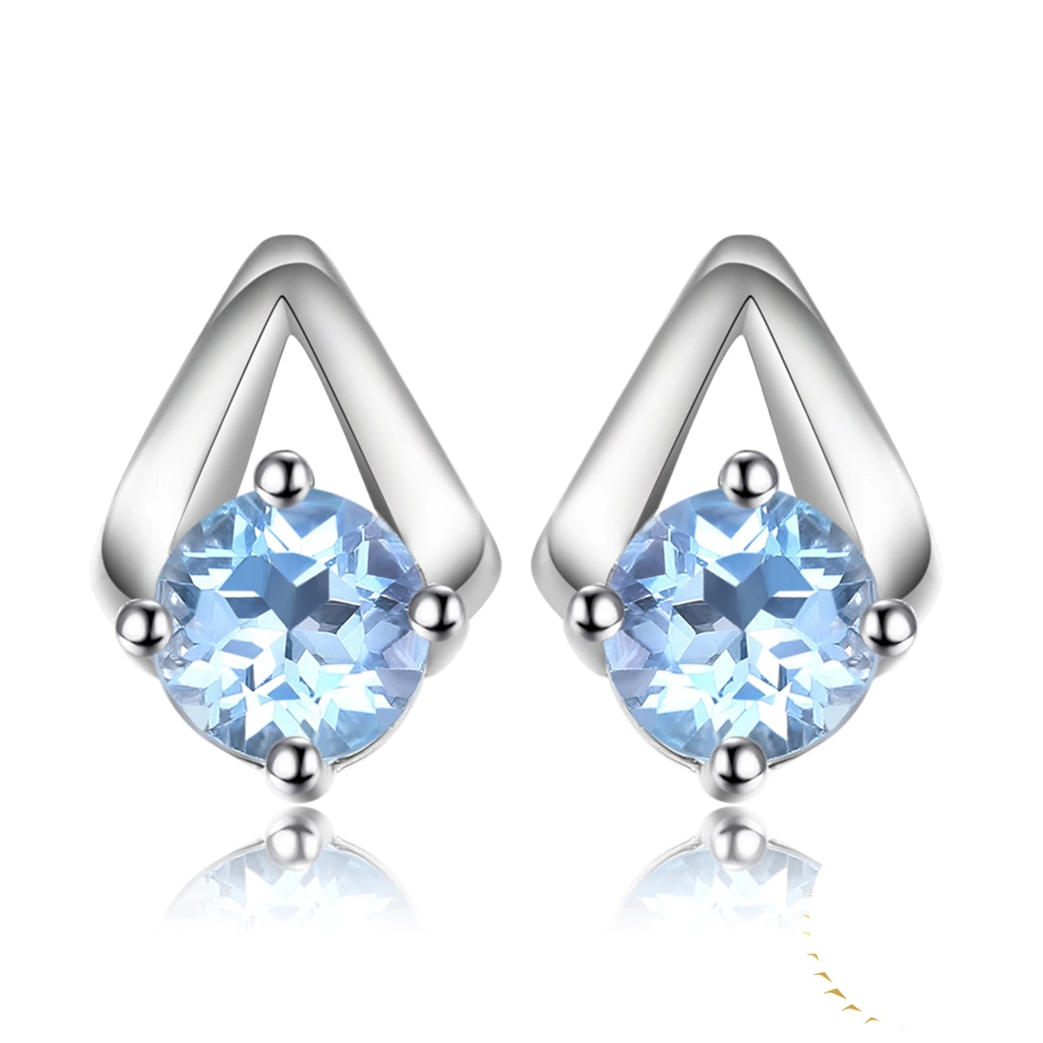 Elegantly Crafted 1.2Ct Round Natural Sky Blue Topaz Stud Earrings in 925 Sterling Silver - A Timeless Gift for Women