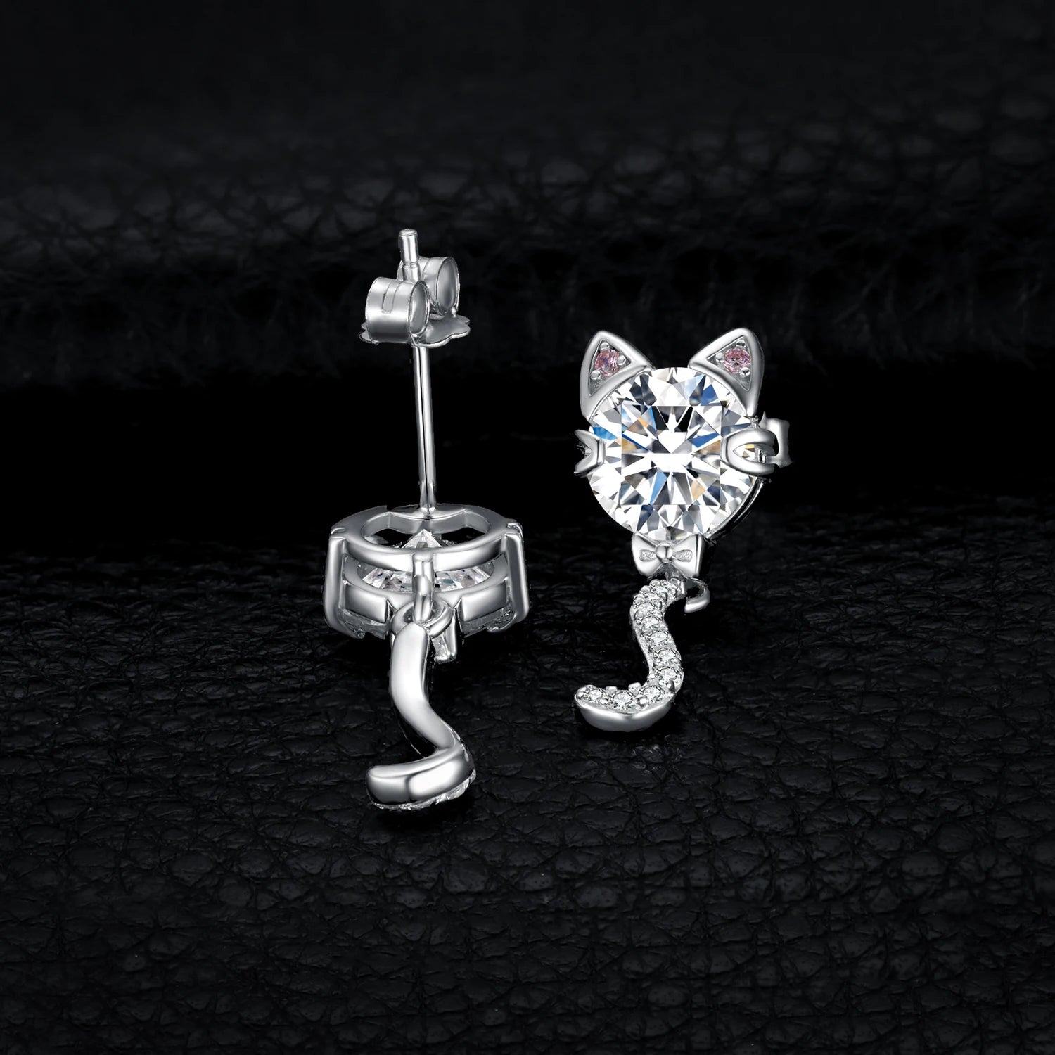 Elegant Love Cat Wagging Tail 4Ct Round Gemstone Stud Earrings in 925 Sterling Silver - Perfect Gift for Women and Girls