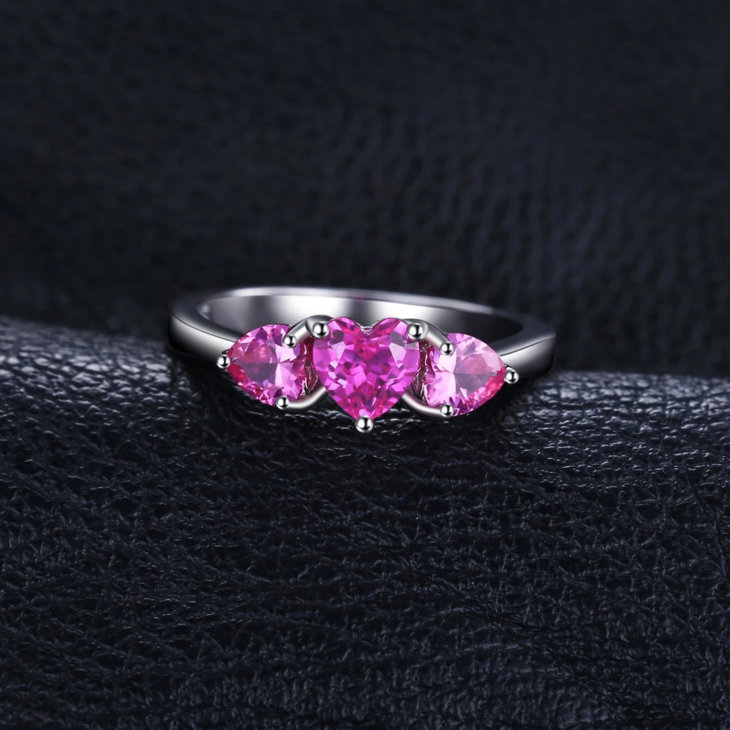 Enchanting Love Heart 1.2Ct Created Pink Sapphire 925 Sterling Silver Three Stone Engagement and Wedding Ring for Women