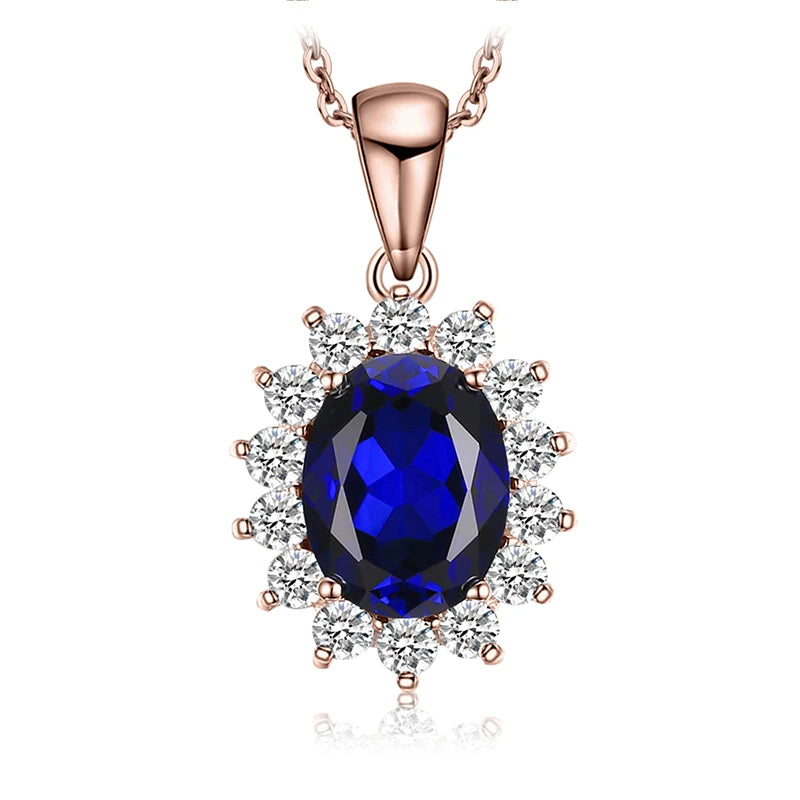 Elegant Princess Diana Inspired Blue Sapphire and Ruby Simulated Emerald Pendant Necklace in 925 Sterling Silver for Women (Chain Not Included)