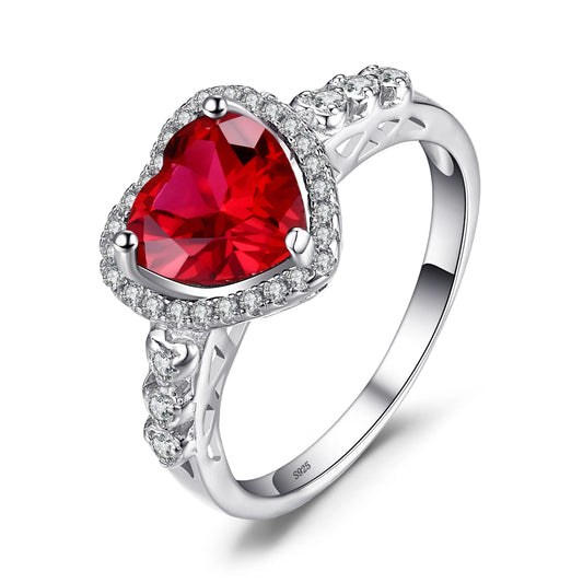 Exquisite Heart Love 2.5Ct Created Red Ruby Ring in 925 Sterling Silver for Women - A Timeless Gemstone Treasure