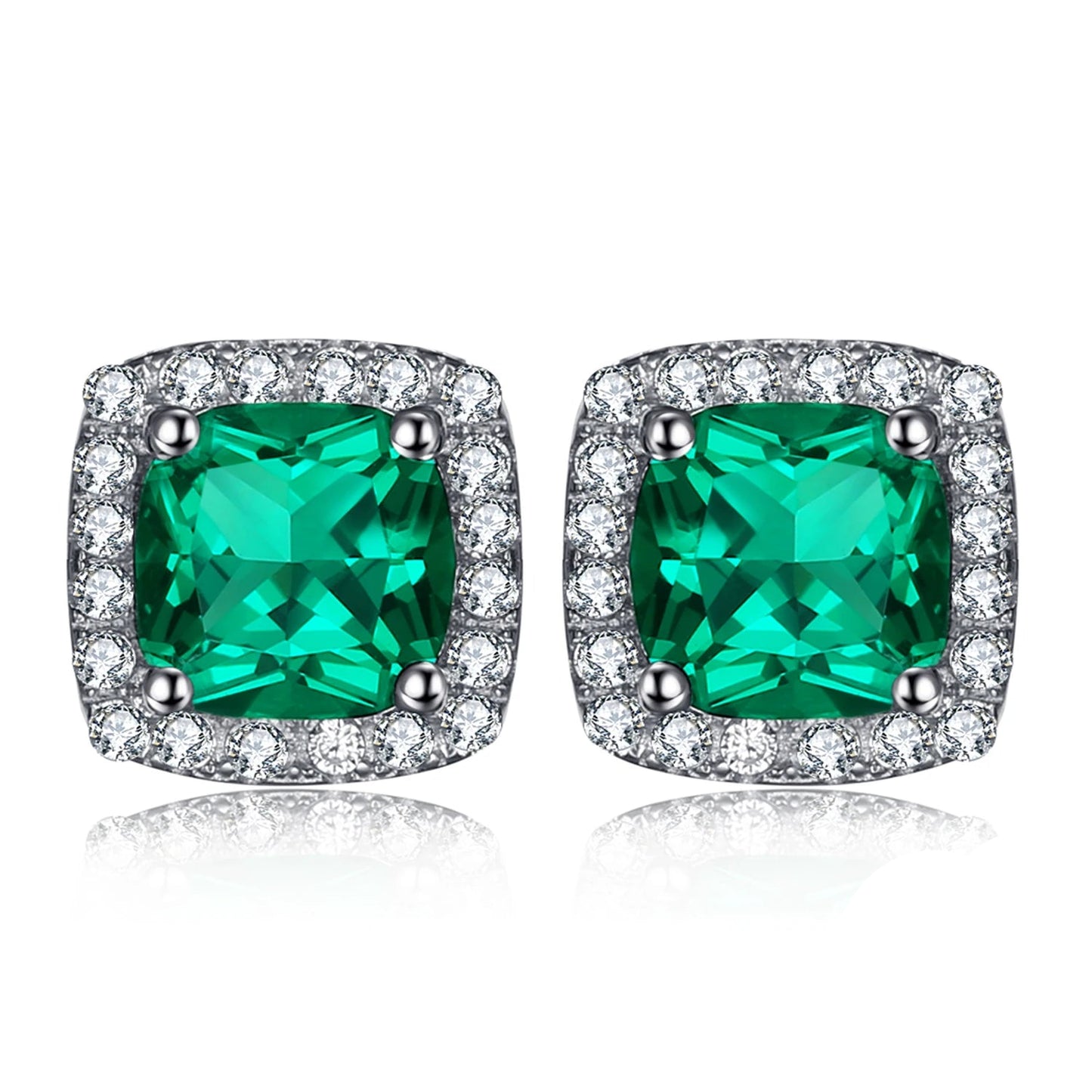 Radiant Created Nano Emerald Stud Earrings in 925 Sterling Silver - Elegant Fashion Jewelry for Women