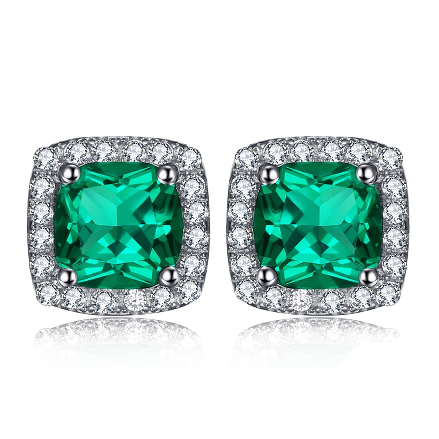 Radiant Created Nano Emerald Stud Earrings in 925 Sterling Silver - Elegant Fashion Jewelry for Women