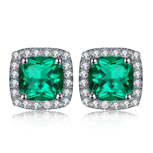 Radiant Created Nano Emerald Stud Earrings in 925 Sterling Silver - Elegant Fashion Jewelry for Women