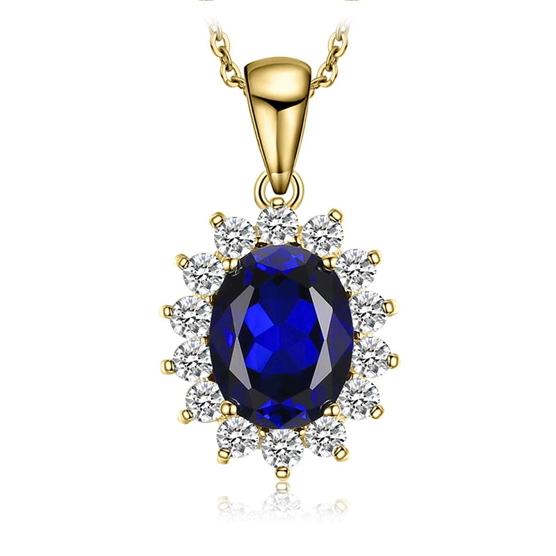 Elegant Princess Diana Inspired Blue Sapphire and Ruby Simulated Emerald Pendant Necklace in 925 Sterling Silver for Women (Chain Not Included)