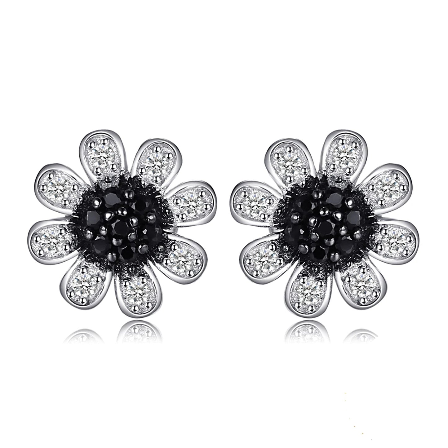 Elegant Flower Design Black Spinel Stud Earrings in Solid 925 Sterling Silver - A Perfect Fine Jewelry Gift for Women