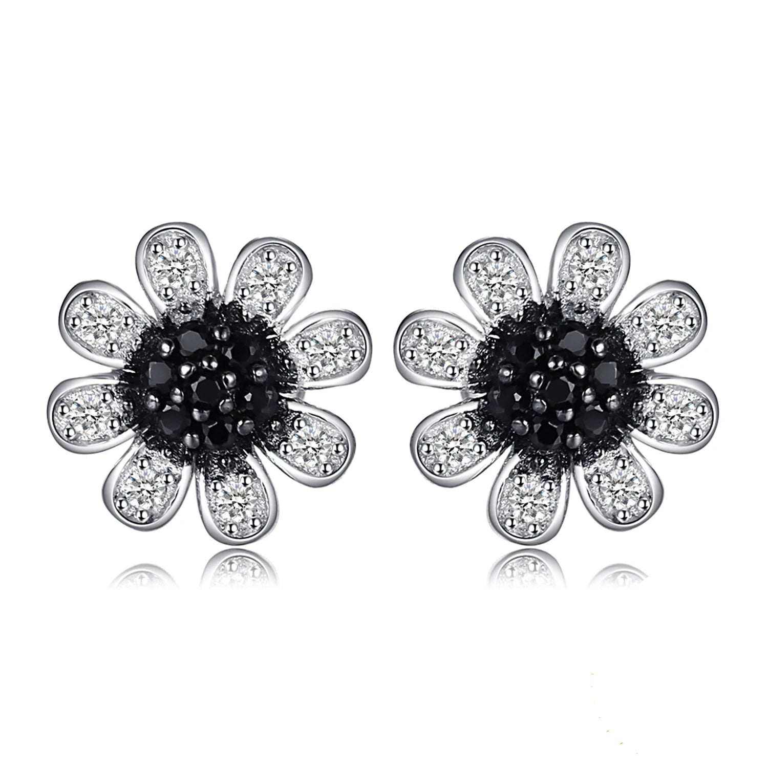 Elegant Flower Design Black Spinel Stud Earrings in Solid 925 Sterling Silver - A Perfect Fine Jewelry Gift for Women