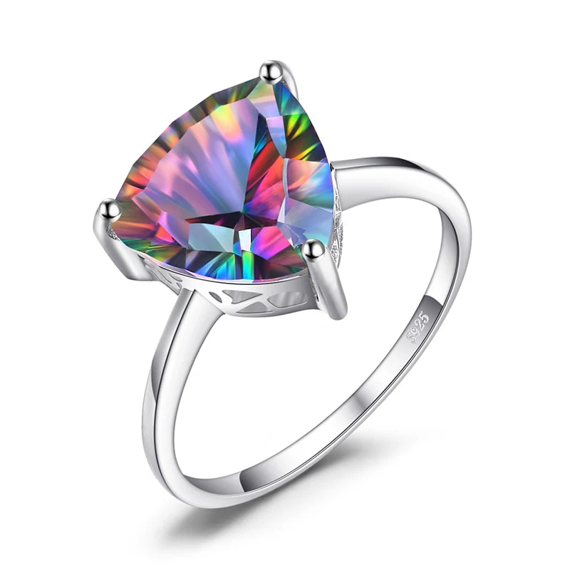Exquisite Heart-Shaped Rainbow Mystic Quartz Solitaire Ring in 925 Sterling Silver for Women - A Colorful Gemstone Statement for Engagement and Special Occasions