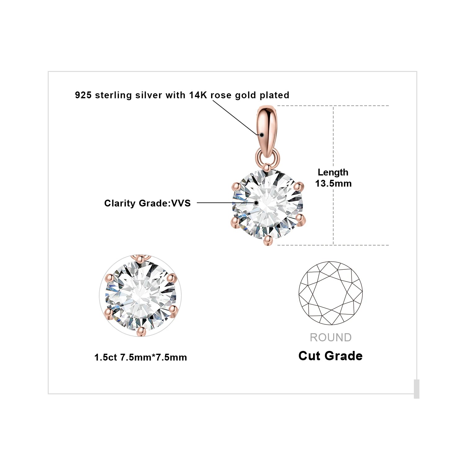 Exquisite Moissanite D Color Round Pendant Necklace in 925 Sterling Silver - A Timeless Elegance for Women