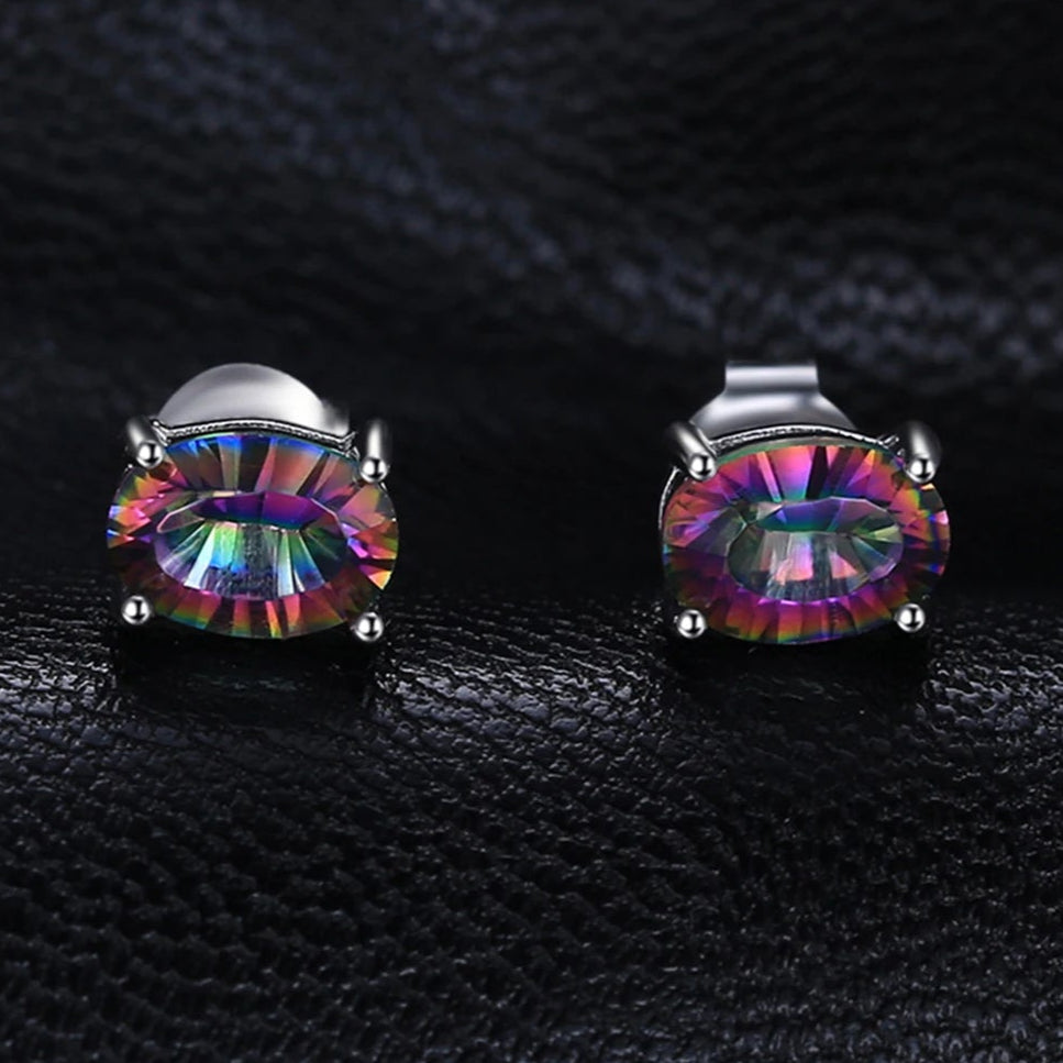 Exquisite 100% Natural Rainbow Quartz Stud Earrings in 925 Sterling Silver - Perfect Birthday Gift for Women