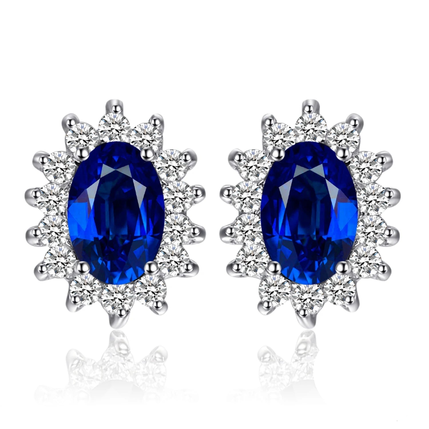Exquisite Blue Topaz and Ruby 925 Sterling Silver Stud Earrings with Classic Star Design - Inspired by Princess Diana