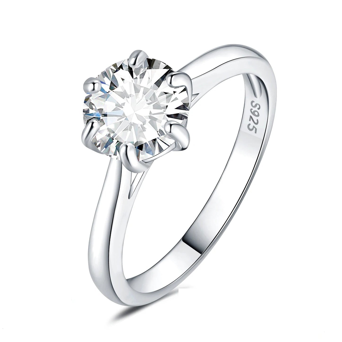 Exquisite Moissanite D Color Solitaire Round Cut Engagement and Wedding Ring in S925 Sterling Silver - Available in 0.5Ct, 1Ct, 1.5Ct, and 2Ct for Women