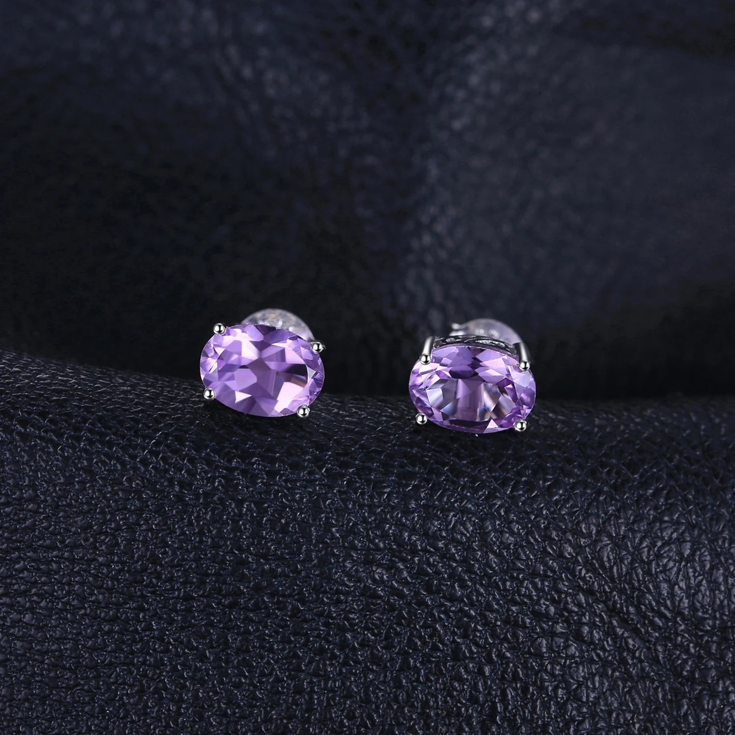 Elegant Oval Natural Amethyst 925 Sterling Silver Stud Earrings for Women - Perfect for Any Occasion